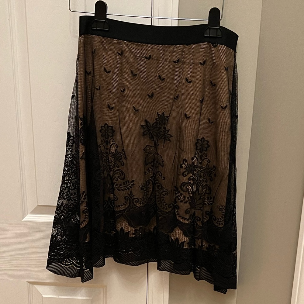 Max Studio Black Lace Overlay Midi Skirt